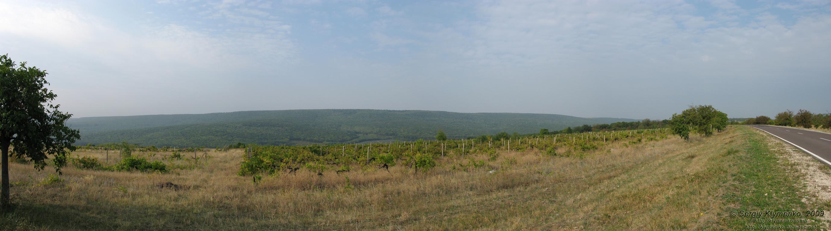 Молдавия. Фото. Пейзаж возле гостинично-ресторанного комплекса «Stejaris», вид с автодороги E581. Панорама ~120°.