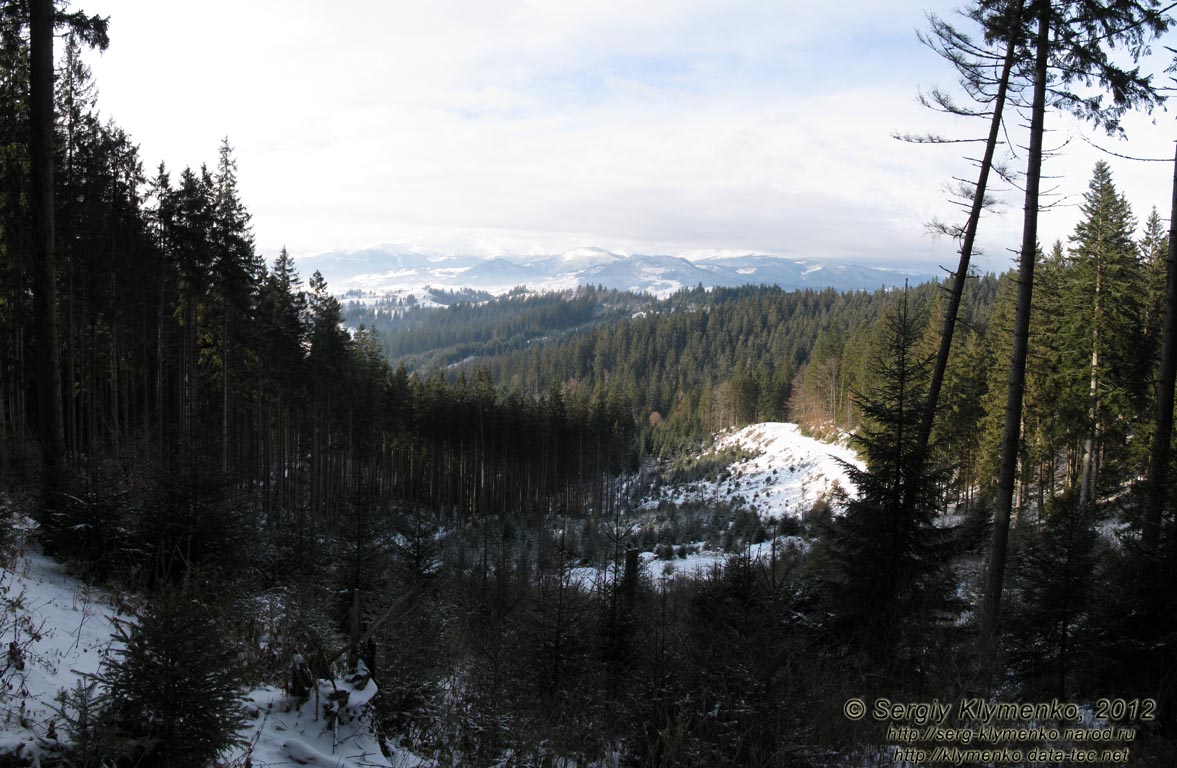 Карпаты. Фото. Яблунецкий перевал. Вид на Закарпатье с Яблунецкого перевала. Панорама ~60°.