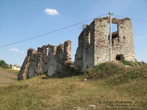 Тернопольская область, село Подзамочек. Фото. Замок Творовских (1600 год). Руины дворца и северо-западная башня. Вид снаружи крепости.