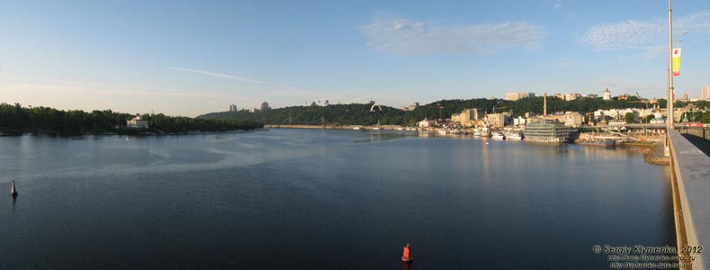 Фото Киева. Панорама (~90°) Днепра и части Подола с нового Гаванского моста.