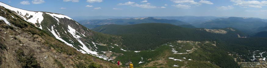 Фото Карпат. Спуск с горы Говерла. Панорама (~120°) окрестных гор и части урочища «Заросляк».