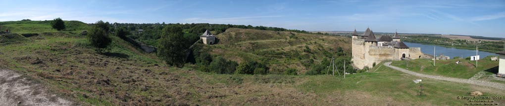 Подолье, Черновицкая область. Фото. Хотин, общий вид крепости от руин мечети (панорама ~180°).