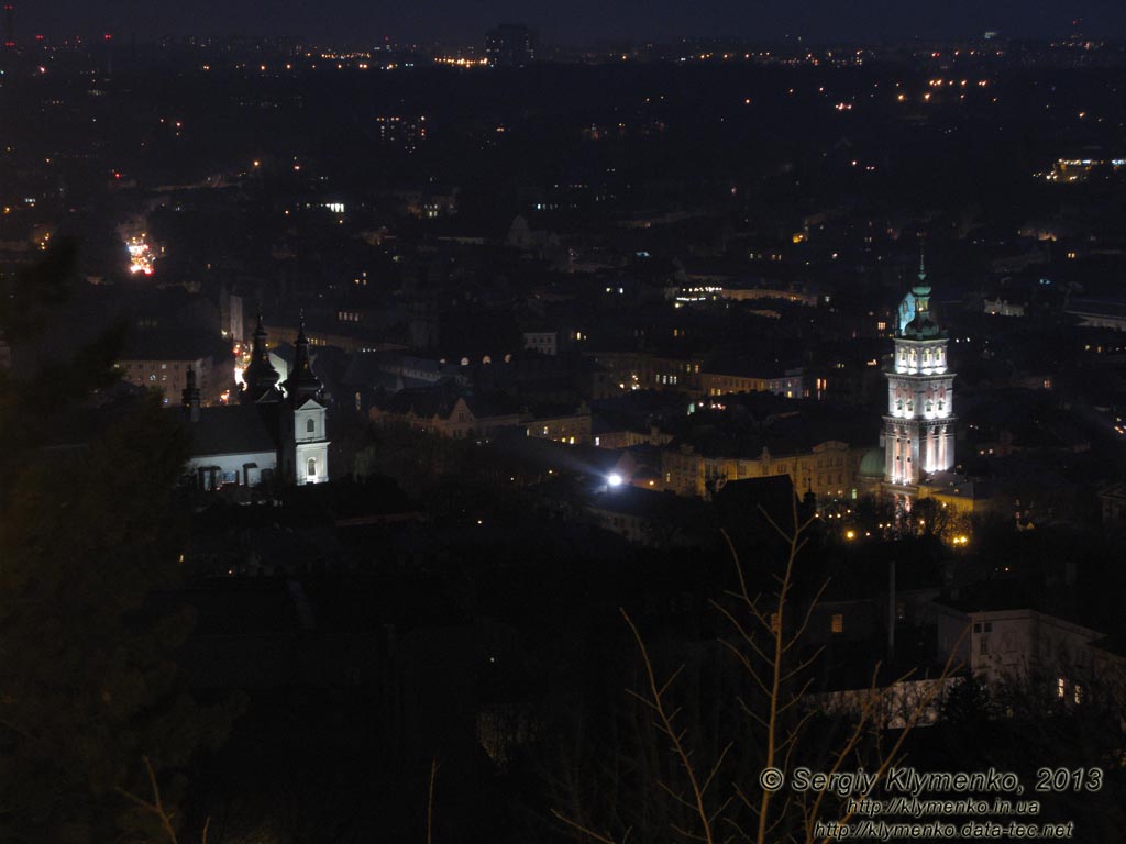 Львов. Фото. Вид города с высоты парка "Высокий Замок" ночью.