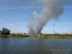 Одесская область. Вилково. Фото. Дунайские плавни. Вдали - пожар.