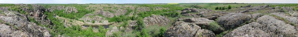 Николаевская область. Фото. Актовский каньон, вид с вершины скалы. Панорама ~360°.